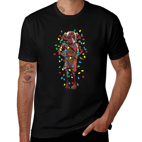 Harry Potter Christmas Dobby Christmas Lights Portrait  Polyester Blend T-Shirt