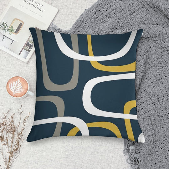 Midcentury Modern Loops Retro Pattern in Light Mustard, Grey, White, And Navy Blue Soft Multiple Sizes Throw Pillow