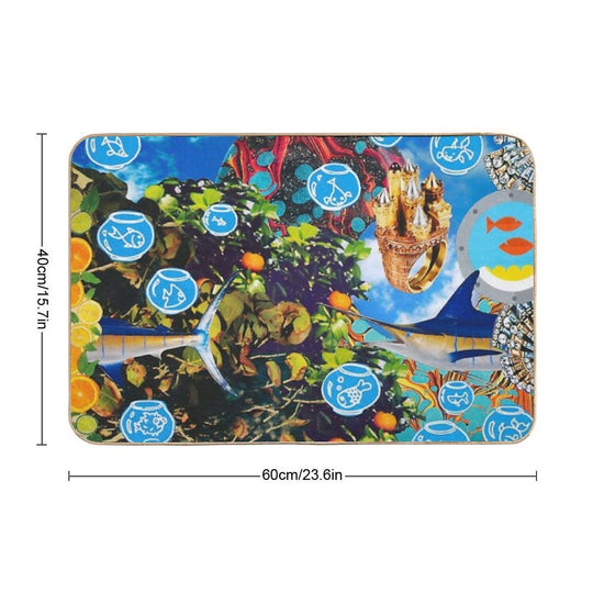 Original Analog Paper Collage Titled Summer Seas  Non-Slip Bath Mat