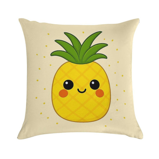 Kawaii-Style Pineapple - Light Beige Background Soft Fade-Resistant Throw Pillow