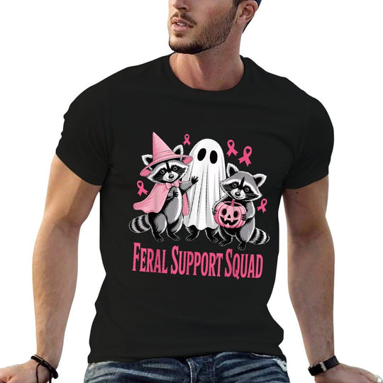Feral Support Squad Funny Breast Cancer Halloween  Easy-care T-Shirt