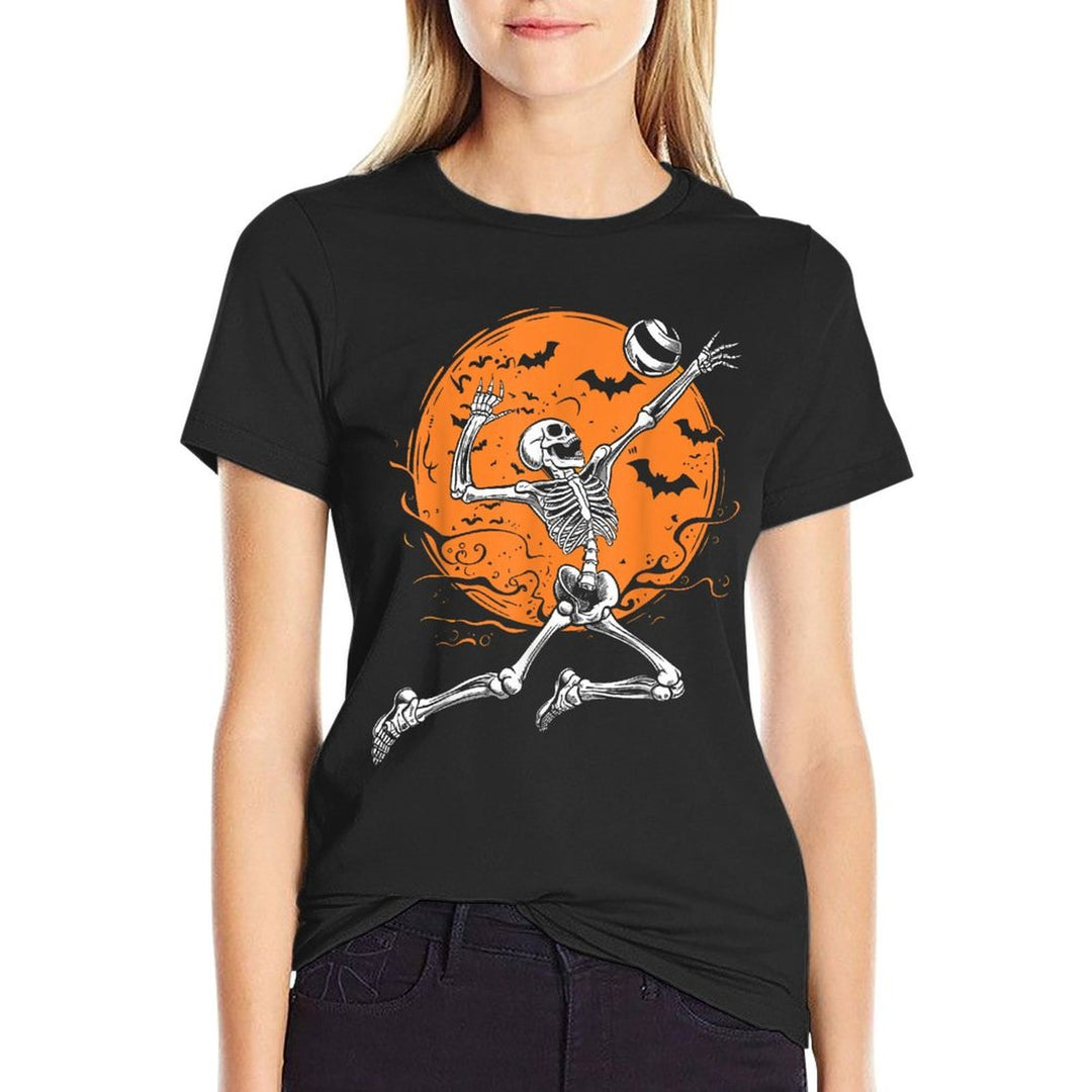 Volleyball Skeleton Women Men Volleyball Player Halloween  High-quality Stitching T-Shirt