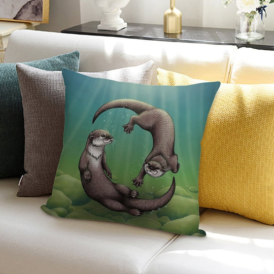 Asian Small-Clawed Otters Soft Hidden Zipper Throw Pillow