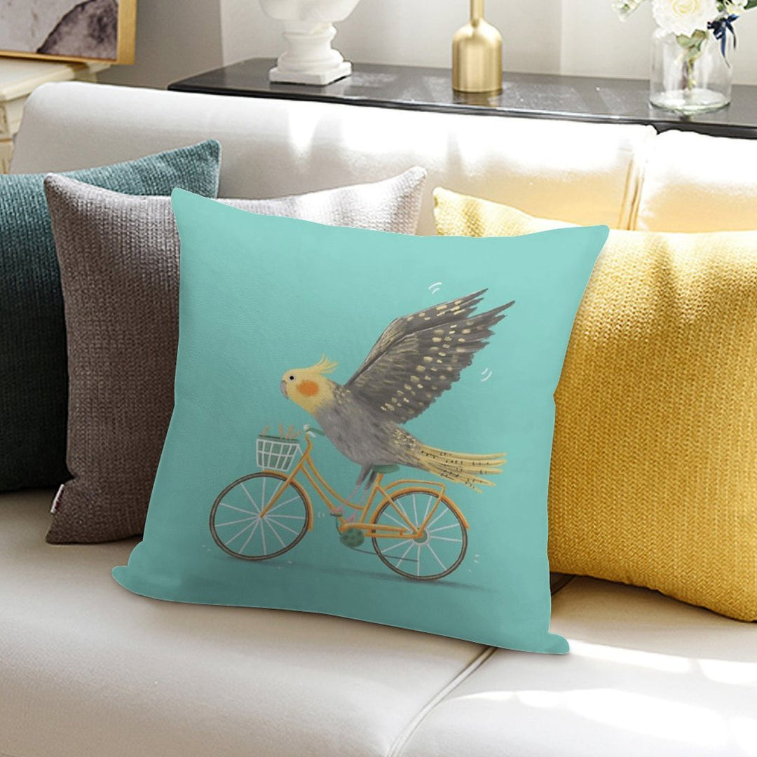 Cockatiel on A Bicycle Soft Anti-Pilling Throw Pillow