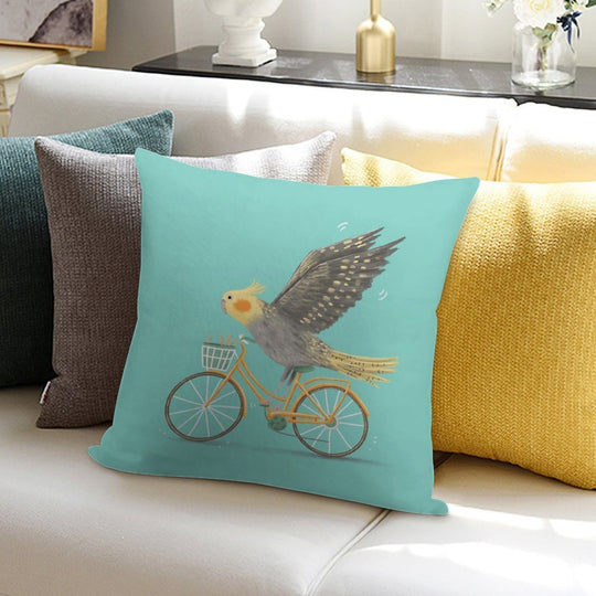 Cockatiel on A Bicycle Soft Anti-Pilling Throw Pillow