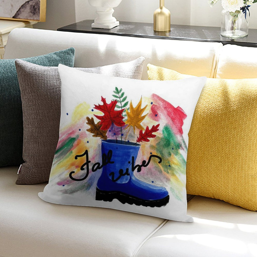 Vibrant Fall Leaves in A Blue Boot - Fall Vibes Soft Warmth Comfort Throw Pillow