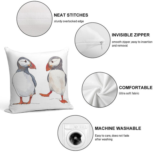 Puffin Friends Dancing - Illustration Soft Anti-Pilling Throw Pillow