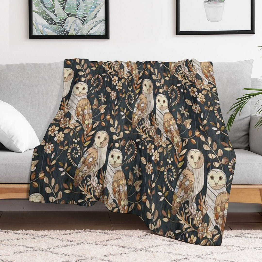 Wooden Wonderland Barn Owl Collage Travel-friendly Throw Blanket