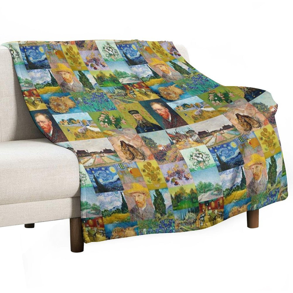 Van Gogh Collage Plush Throw Blanket