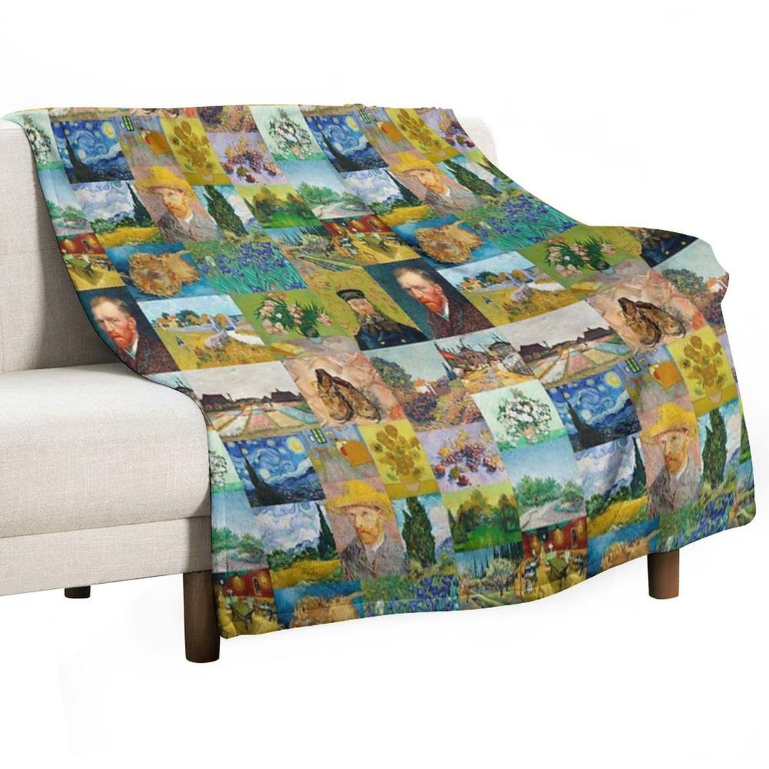 Van Gogh Collage Plush Throw Blanket