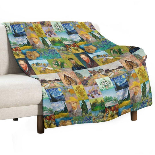 Van Gogh Collage Plush Throw Blanket