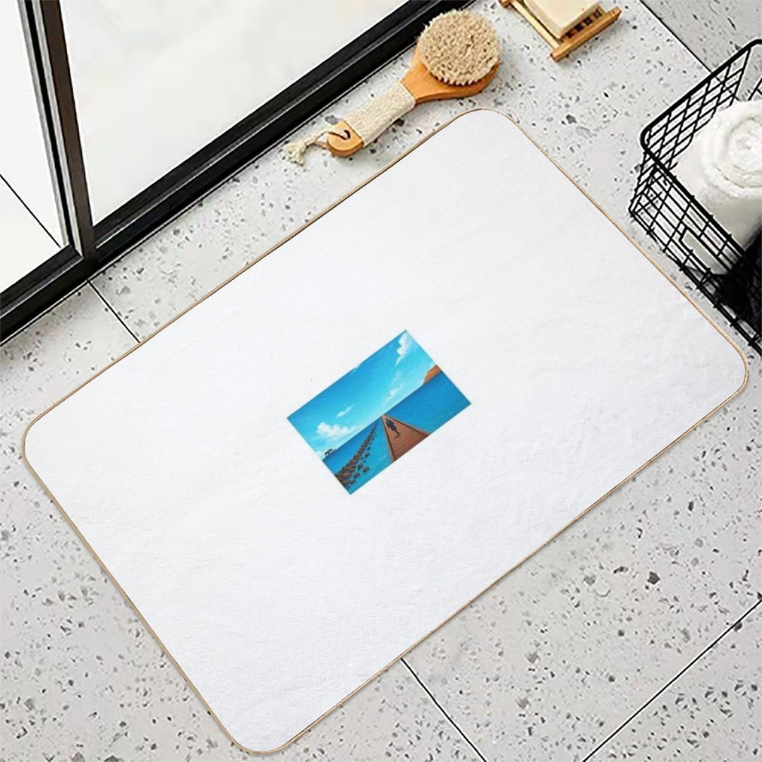 Peaceful Journey on The Wooden Pier – Digital Seascape Art  Multi-Purpose Bath Mat