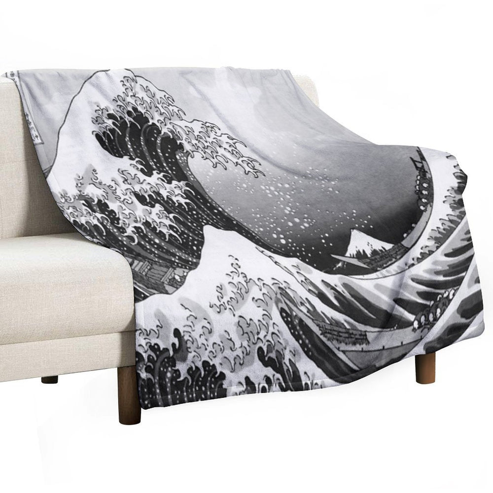 Great Wave Monochrome Shrink-resistant Throw Blanket