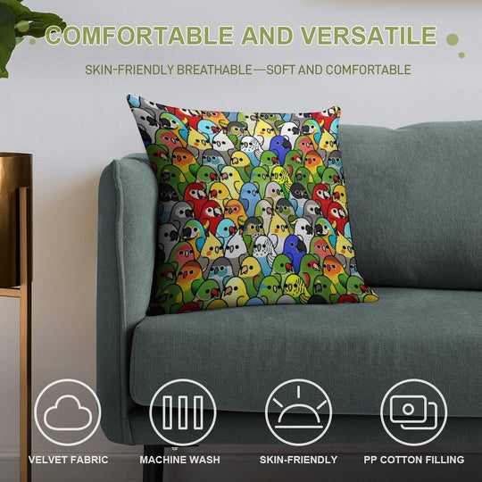 Too Many Birds! Bird Squad 1 Soft Washable Throw Pillow