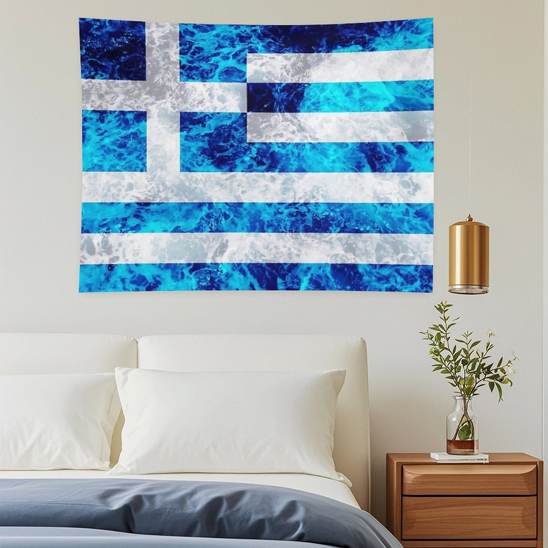 Flag of Greece - Ocean Waves Navy Naval Nautical Sailor Sea Cool Flags Tapestry
