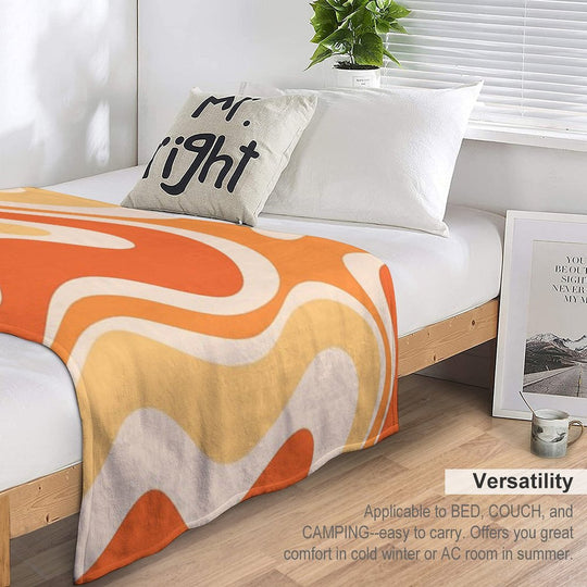 Retro Modern Liquid Swirl Abstract Pattern Square in Orange And Tangerine Tones Durable Throw Blanket