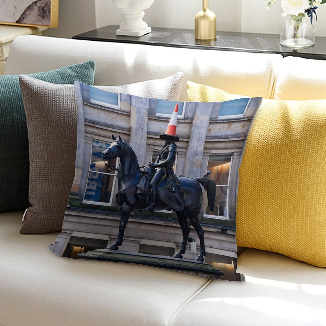 Duke of Wellington And Obligatory Cone in Glasgow Soft High-Density Material Throw Pillow