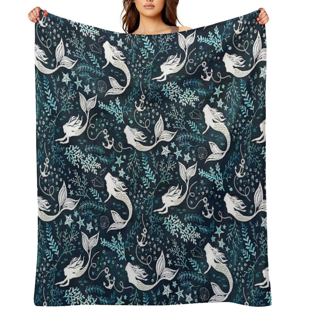 Mermaid Ocean Dark Premium Throw Blanket