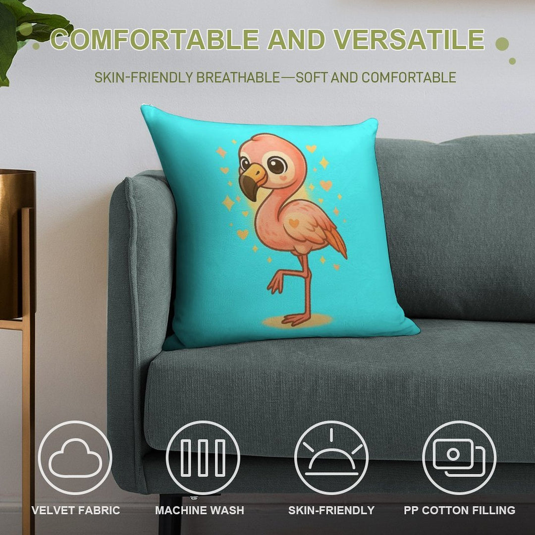 Kawaii Baby Flamingo – Chibi Mascot Soft Washable Throw Pillow