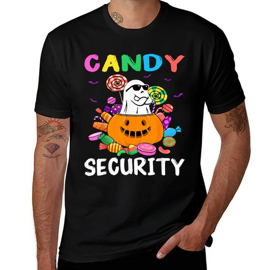 Candy Security Ghost Halloween Costume  Heathered Texture T-Shirt