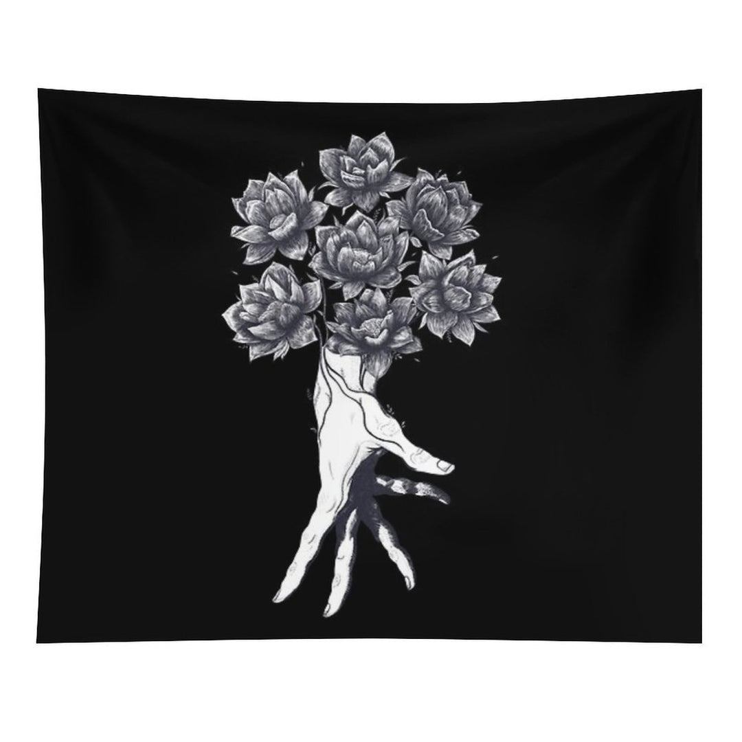 Hand with Lotuses on Black Tapestry