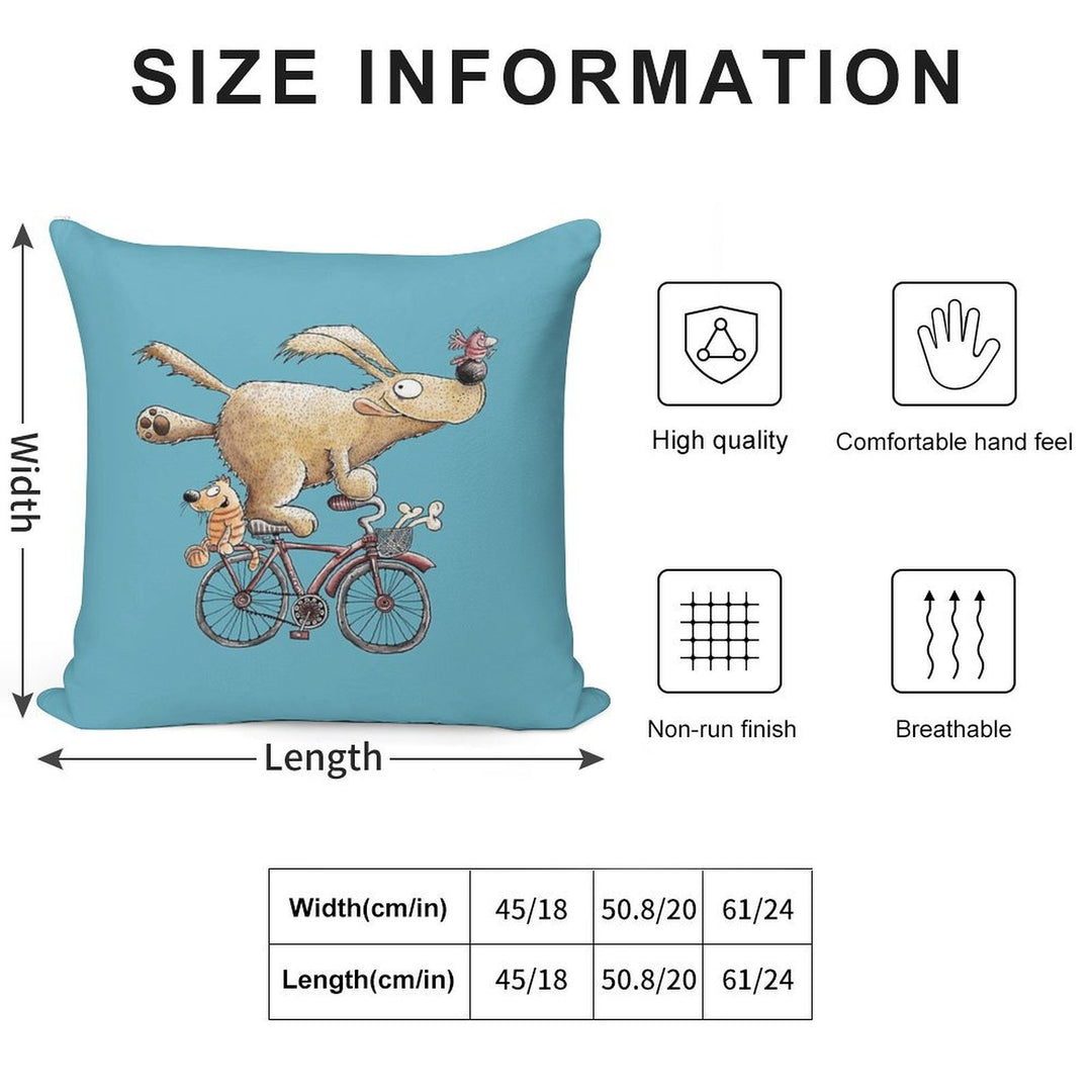 Funny Dog Rides The Bicycle Soft Durable Construction Throw Pillow