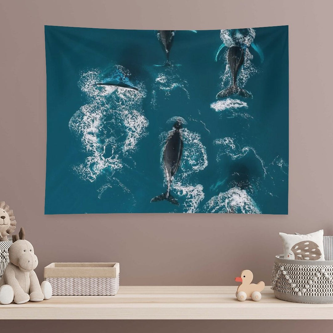 Whales in Blue - Wildlife Aerial Tapestry
