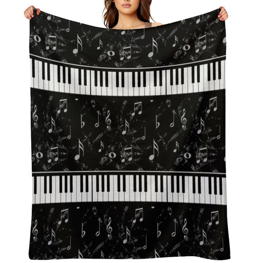 Black And White Piano Music Pattern Multi-functional Throw Blanket