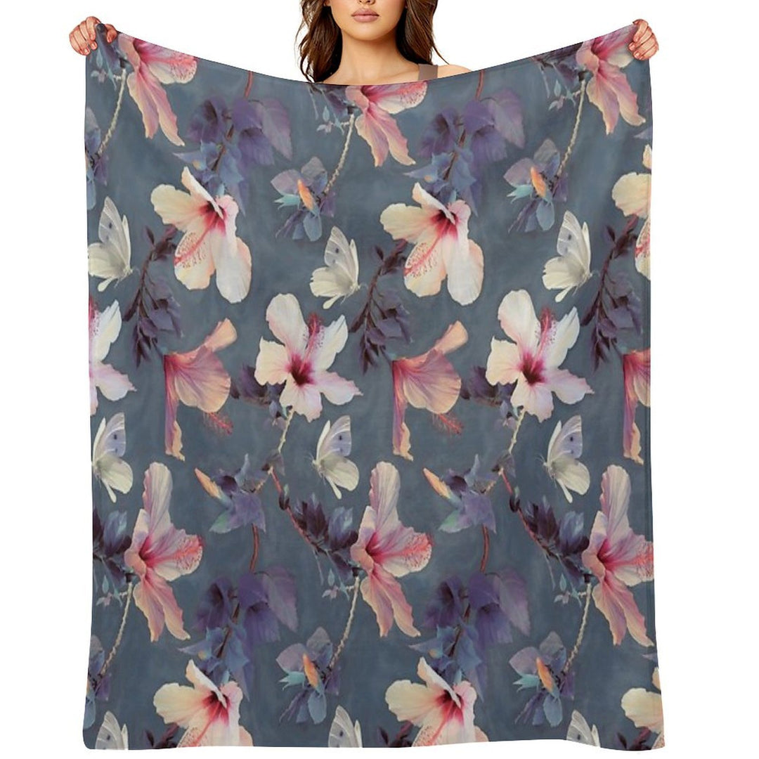 Butterflies And Hibiscus Flowers - A Painted Pattern Travel-friendly Throw Blanket