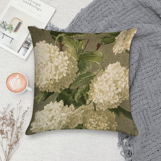 Vintage Victorian White Hydrangea Floral Soft Anti-Pilling Throw Pillow
