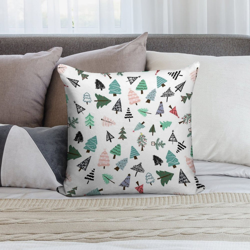 Cute Whimsical Christmas Trees Pattern Illustration Soft Home Decor Throw Pillow