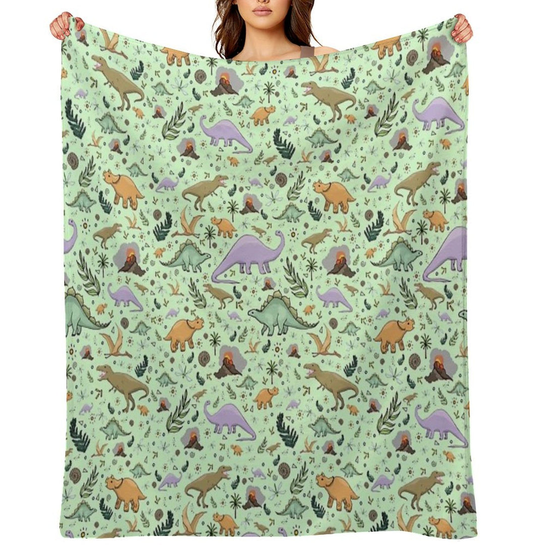 Dinosaurs in Green Sustainable Throw Blanket
