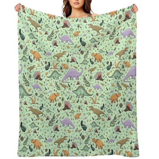 Dinosaurs in Green Sustainable Throw Blanket