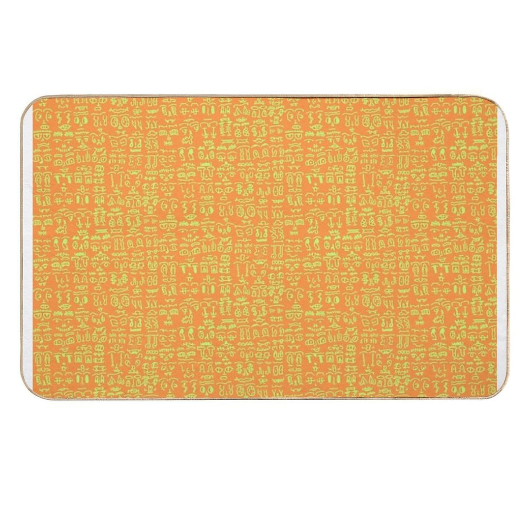 Doodles with Yellow Strokes on An Orange Background  Anti-Trip Bath Mat