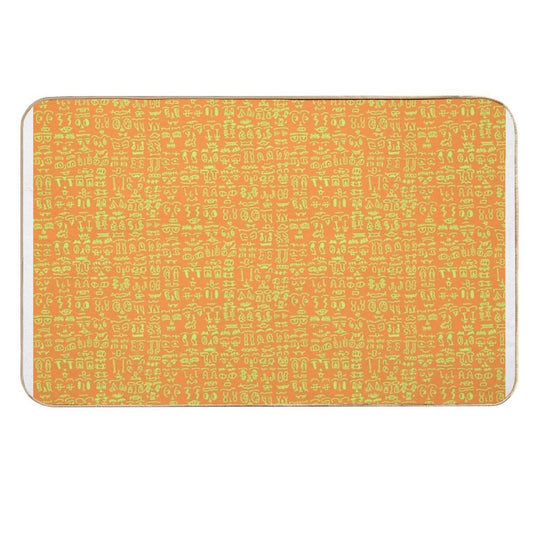 Doodles with Yellow Strokes on An Orange Background  Anti-Trip Bath Mat