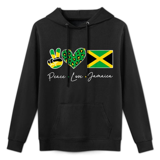 Peace Love Jamaica Jamaican Men Women Kids Jamaica Kangaroo Pocket Hoodie