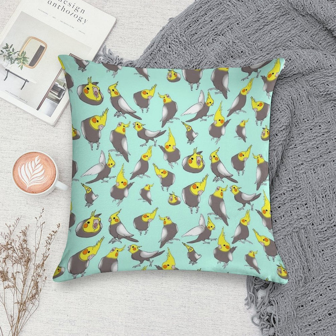 Cockatiel Doodle Pattern Soft Reinforced Edging Throw Pillow