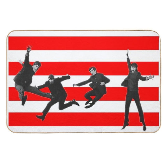 Stripey Beatles on Red  Easy To Clean Bath Mat