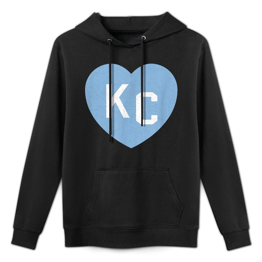 KC Heart 2-Letter KC (Kansas City) Love Powder Blue Breathable Fabric Hoodie