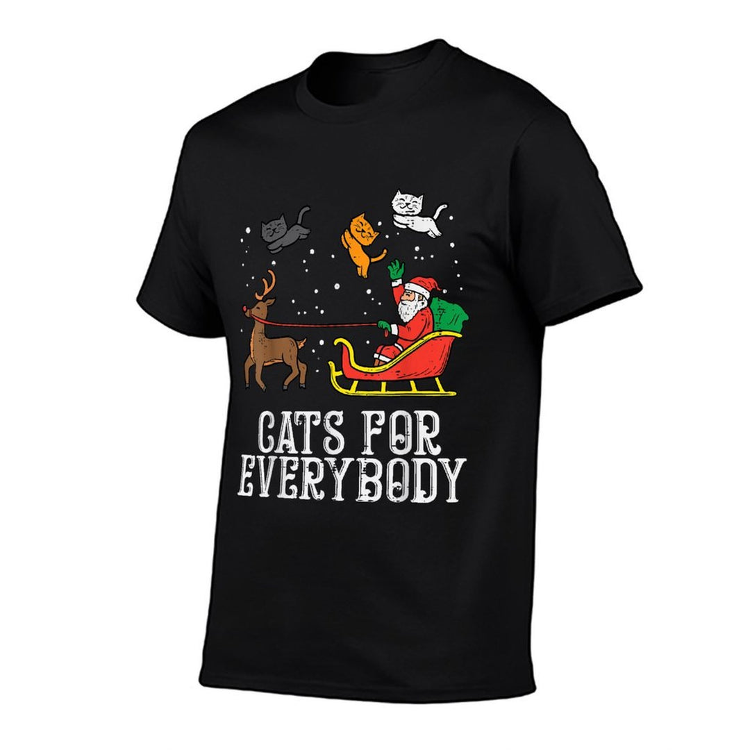 Cats For Everybody Santa Funny Christmas Xmas Women Girls  Ribbed Collar T-Shirt