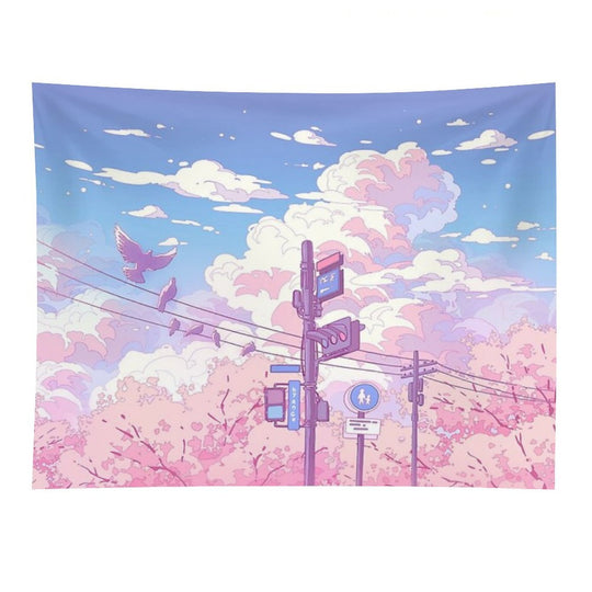 The Beautiful Sky, Traffic Lights, And Pigeons Tapestry
