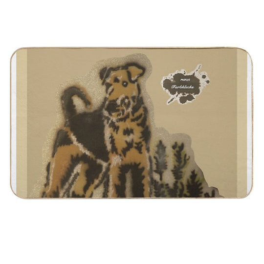 An Airedale Terrier Stands in The Meadow  Stain-Proof Bath Mat