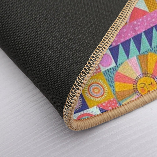 Sunny Patchwork with Aqua Blue  Long-Lasting Bath Mat