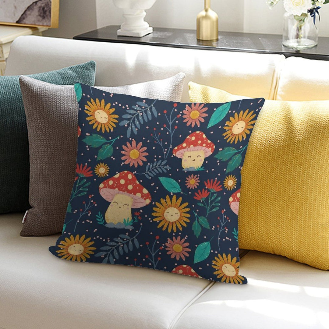 Floral Cute Mushrooms Soft High-Density Material Throw Pillow