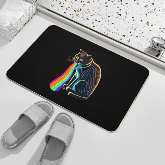 Neon Cat Rainbow Sic Vomit Puke  Pet-Safe Bath Mat