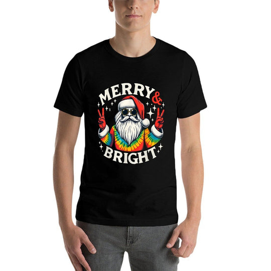 Vintage Retro Merry And Bright Hippie Santa Peace Christmas  Tagless Design T-Shirt