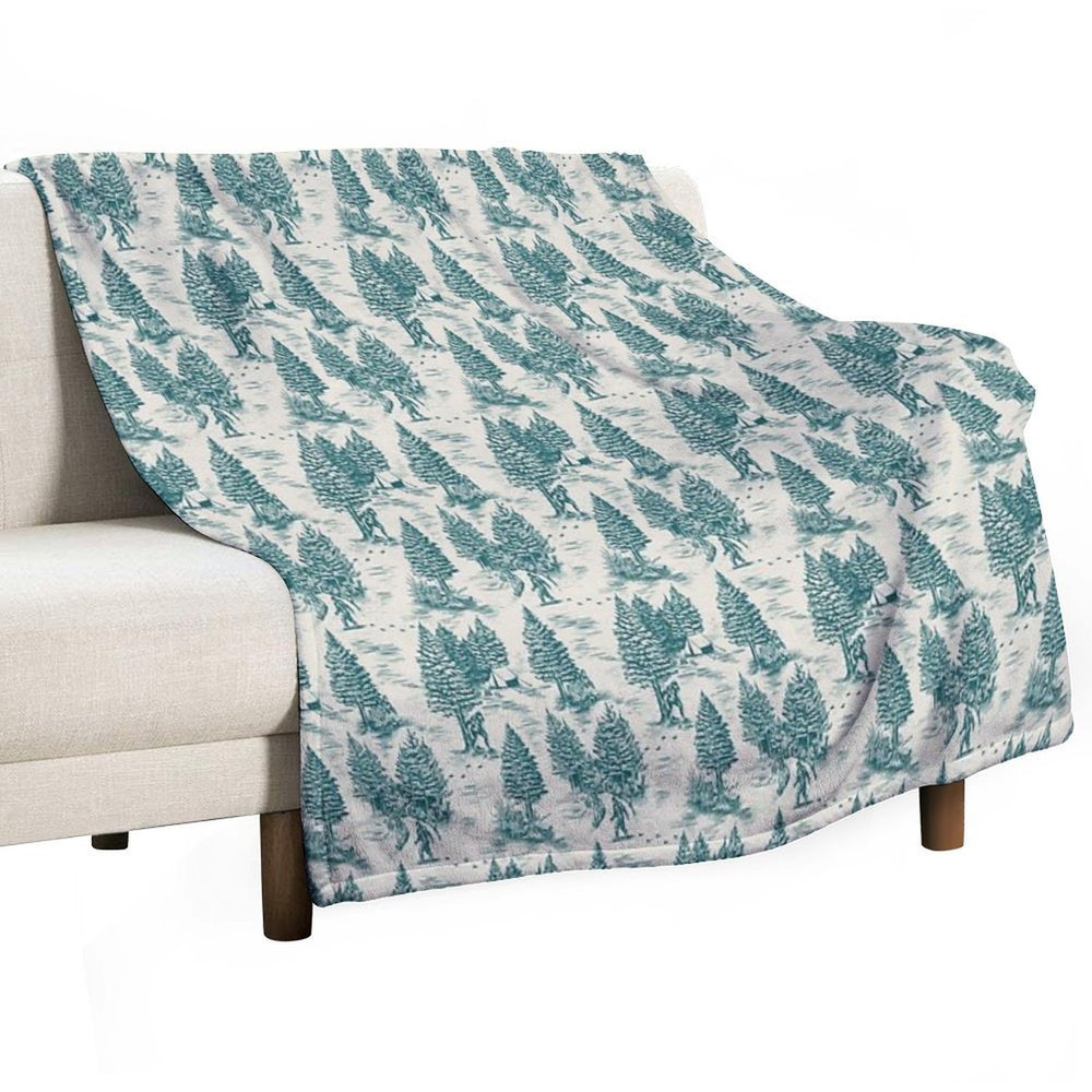 Bigfoot  Sasquatch Toile De Jouy in Teal Compact Throw Blanket