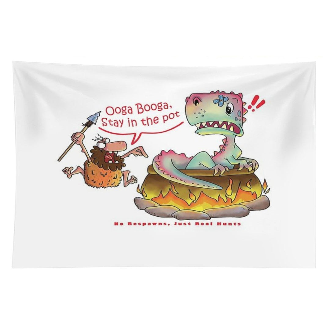 Funny Caveman Dino T-shirt - Ooga Booga Hunter Tee Tapestry