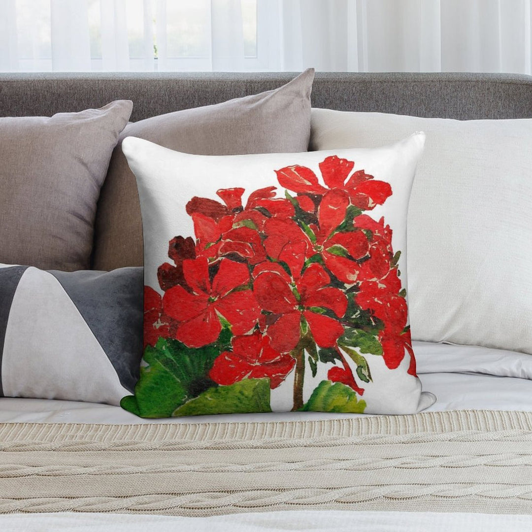 Red Geranium. Summer Geranium. Geranium Blossom. Soft Shrink-Resistant Throw Pillow
