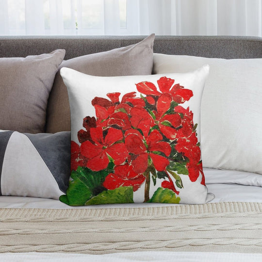Red Geranium. Summer Geranium. Geranium Blossom. Soft Shrink-Resistant Throw Pillow